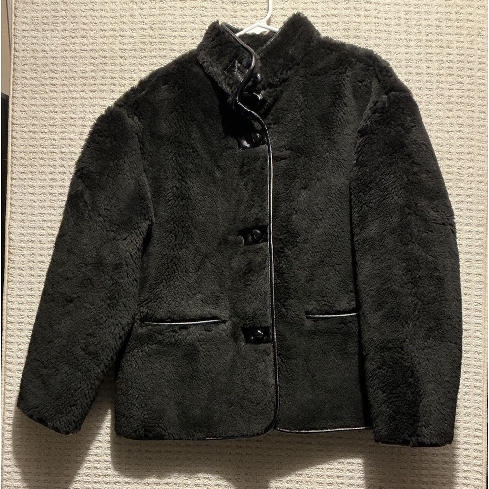 Gap Recycled Sherpa Toggle Faux Leather True Black Jacket Vegan NWOT M